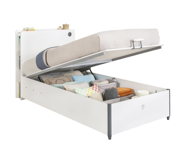 Pat din pal rabatabil cu lada de depozitare pentru tineret White-200 x 100 cm (1)