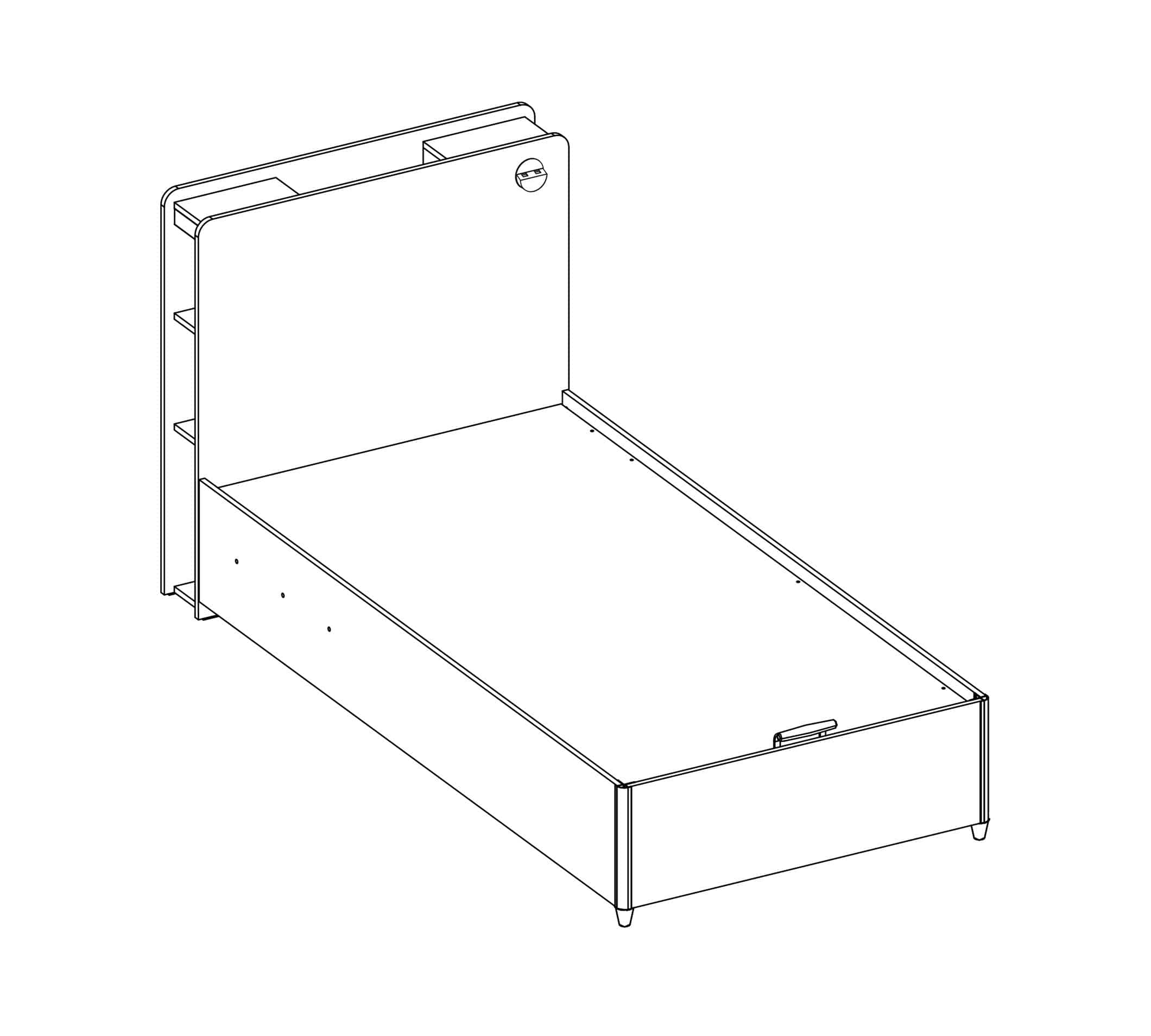 Pat din pal rabatabil cu lada de depozitare pentru tineret White-200 x 100 cm (9)