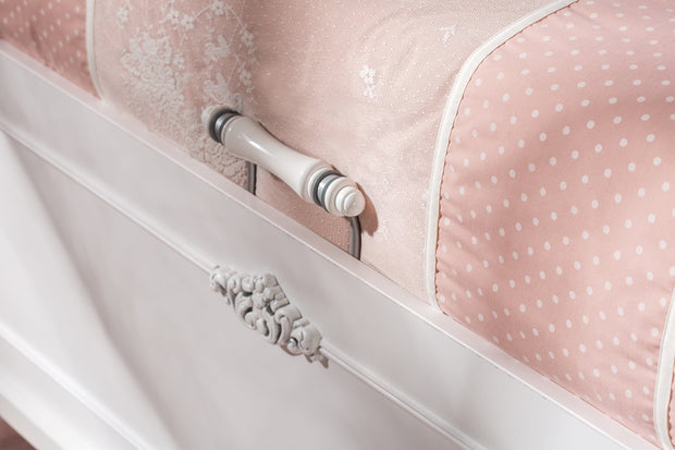 Cilek 200 x 100 cm Pat din pal rabatabil cu lada de depozitare si capatai tapitat cu stofa, pentru copii si tineret, Romantic Roz / Alb, 200 x 100 cm