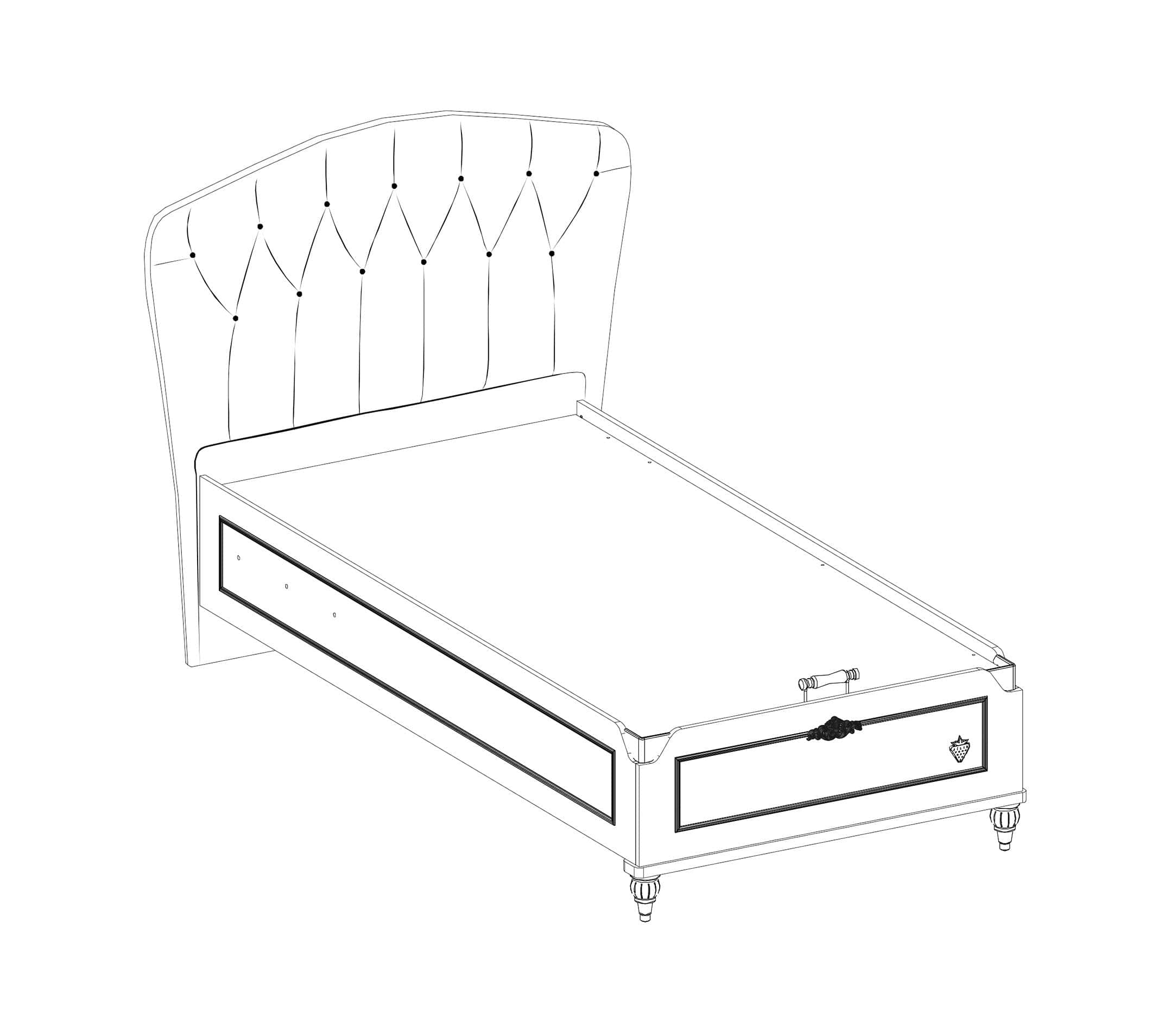 Cilek 200 x 100 cm Pat din pal rabatabil cu lada de depozitare si capatai tapitat cu stofa, pentru copii si tineret, Romantic Roz / Alb, 200 x 100 cm