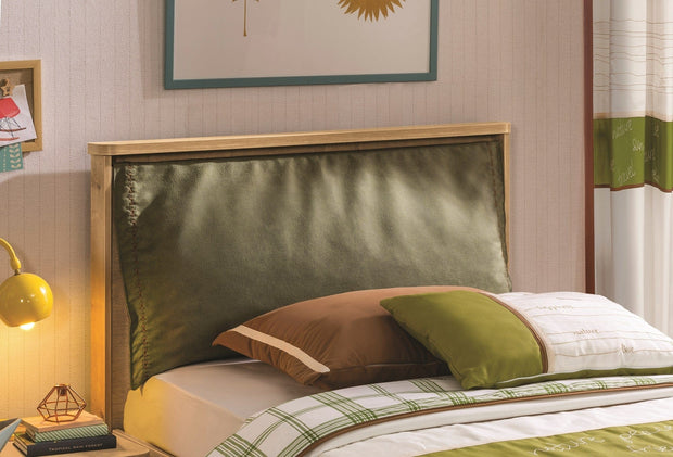 Cilek 200 x 100 cm Pat din pal rabatabil, cu lada de depozitare si capatai tapitat cu stofa, pentru tineret, Mocha Verde / Natur, 200 x 100 cm