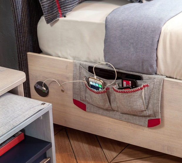 Pat din pal rabatabil cu lada de depozitare si capatai tapitat, pentru tineret, baieti 12-24 ani, Trio Natur / Dark Blue, 200 x 100 cm (3)