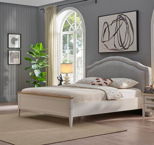 Dogtas Pat din pal si capatai tapitat cu stofa, Toscana Moonstone Gri / Ivoir, 200 x 160 cm