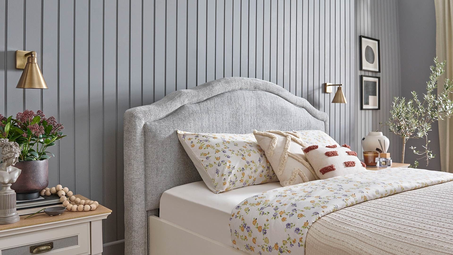 Dogtas Pat din pal si capatai tapitat cu stofa, Toscana Moonstone Gri / Ivoir, 200 x 180 cm