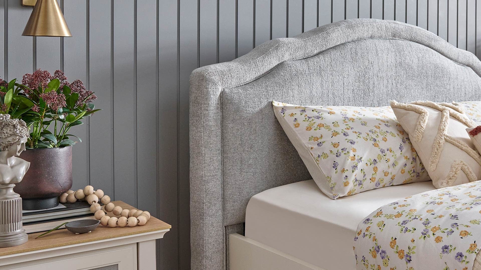 Dogtas Pat din pal si capatai tapitat cu stofa, Toscana Moonstone Gri / Ivoir, 200 x 180 cm