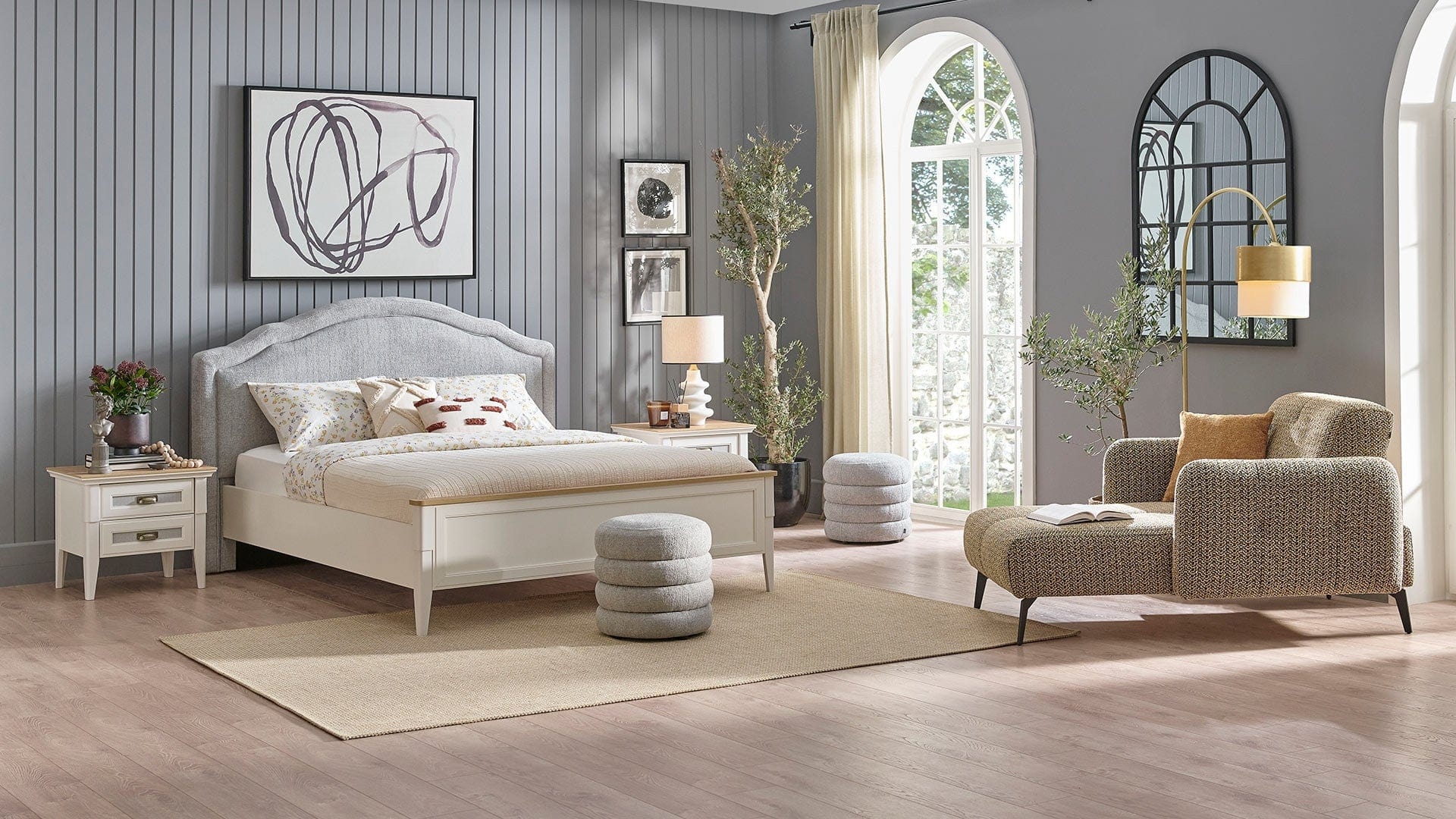 Dogtas Pat din pal si capatai tapitat cu stofa, Toscana Moonstone Gri / Ivoir, 200 x 180 cm