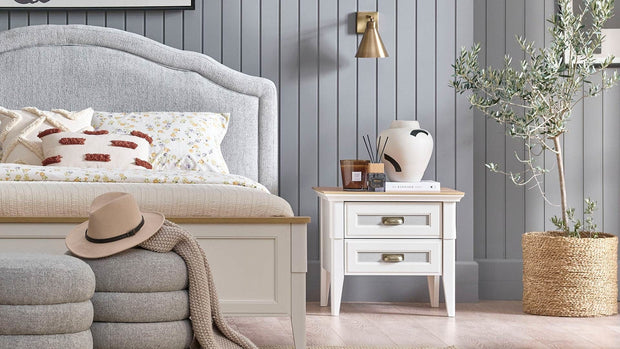 Dogtas Pat din pal si capatai tapitat cu stofa, Toscana Moonstone Gri / Ivoir, 200 x 180 cm