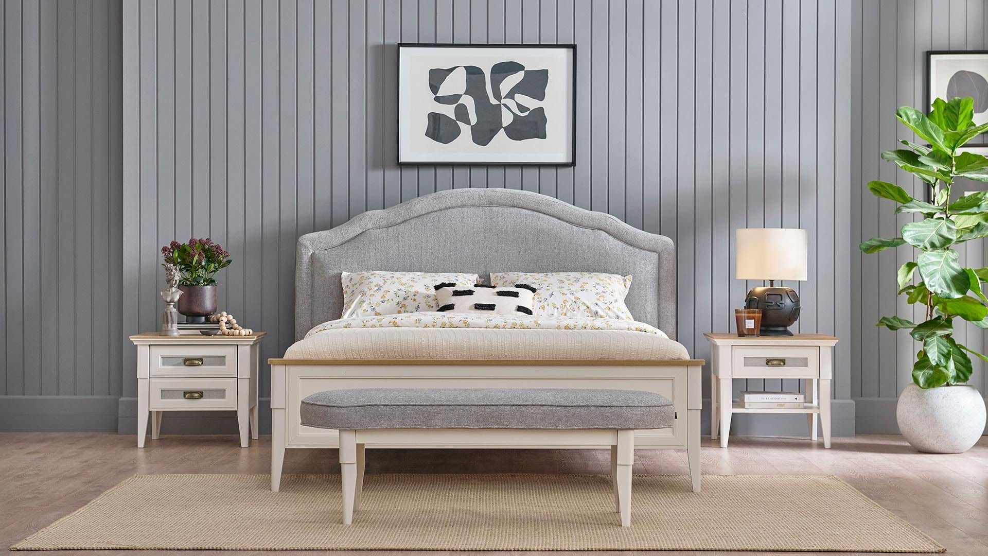 Dogtas Pat din pal si capatai tapitat cu stofa, Toscana Moonstone Gri / Ivoir, 200 x 180 cm