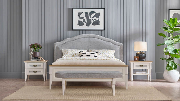 Dogtas Pat din pal si capatai tapitat cu stofa, Toscana Moonstone Gri / Ivoir, 200 x 180 cm