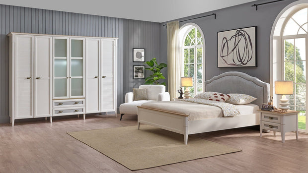 Dogtas Pat din pal si capatai tapitat cu stofa, Toscana Moonstone Gri / Ivoir, 200 x 180 cm