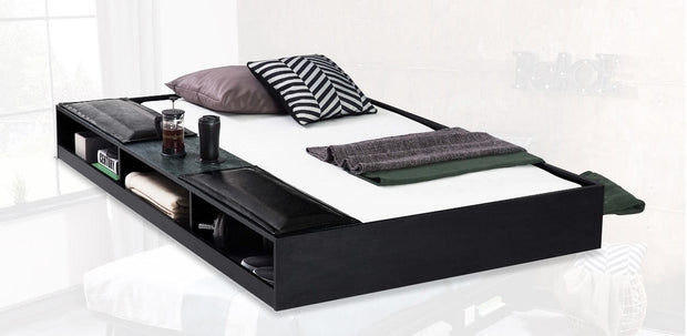 Pat din pal si metal cu sertar si capatai tapitat, pentru tineret Dark Metal Black / Graphite, 200 x 120 cm (2)