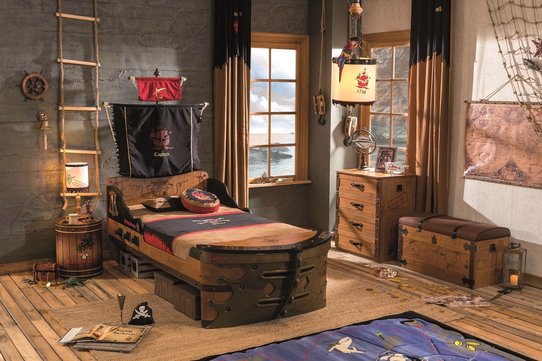 Pat din pal si metal, pentru copii, Pirate Ship Maro, 190 x 90 cm (1)