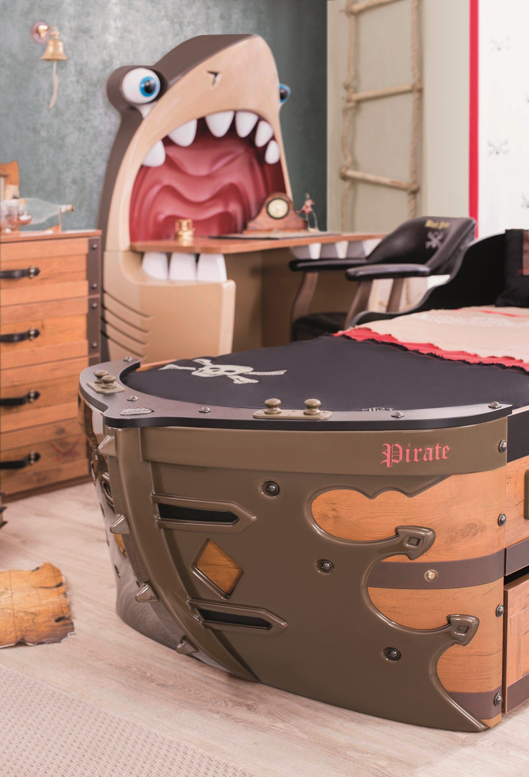 Pat din pal si metal, pentru copii, Pirate Ship Maro, 190 x 90 cm (6)