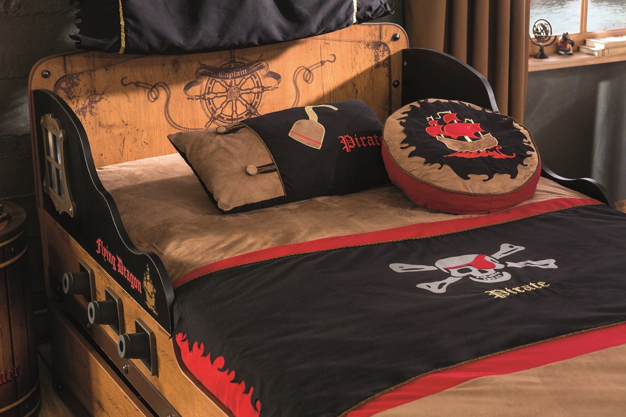 Pat din pal si metal, pentru copii, Pirate Ship Maro, 190 x 90 cm (7)