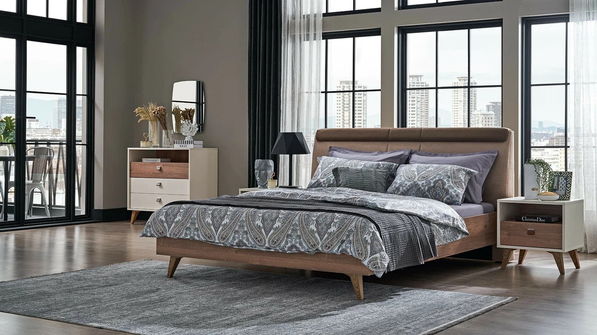 Dogtas 200 x 180 cm Pat din pal tapitat cu stofa Mayer Maro / Natur