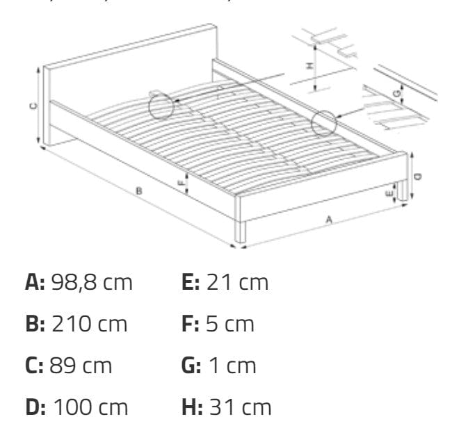 Halmar 200 x 90 cm Pat / divan din metal Sumatera Alb