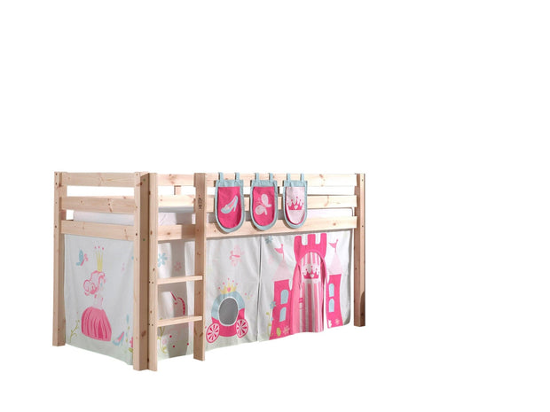 Vipack 200 x 90 cm Pat etajat din lemn de pin, cu spatiu de joaca pentru copii Pino Plus Princess Natural, 200 x 90 cm