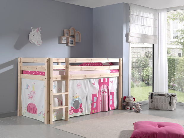 Vipack 200 x 90 cm Pat etajat din lemn de pin, cu spatiu de joaca pentru copii Pino Princess Natural, 200 x 90 cm