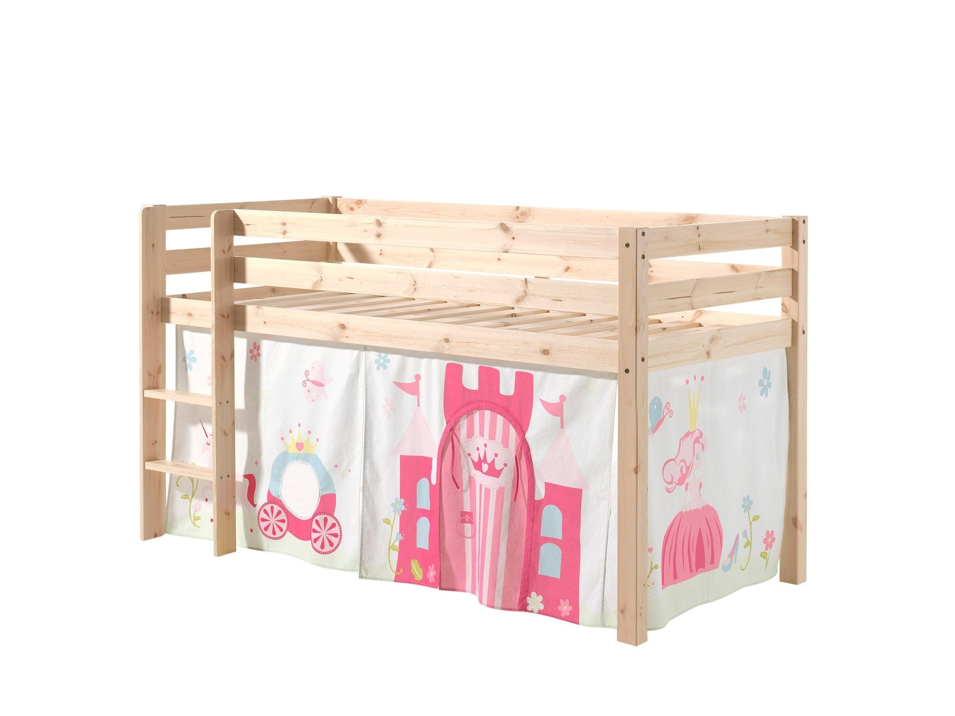 Vipack 200 x 90 cm Pat etajat din lemn de pin, cu spatiu de joaca pentru copii Pino Princess Natural, 200 x 90 cm