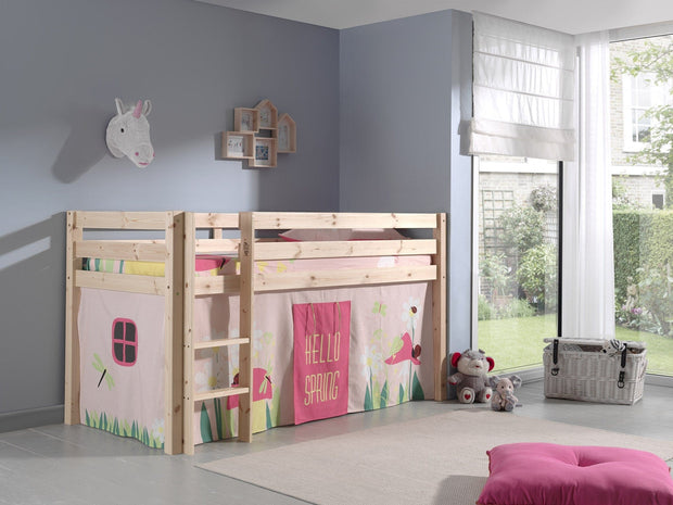 Vipack 200 x 90 cm Pat etajat din lemn de pin, cu spatiu de joaca pentru copii Pino Spring Natural, 200 x 90 cm