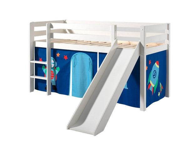 Vipack 200 x 90 cm Pat etajat din lemn de pin, cu tobogan pentru copii Pino Astro Alb, 200 x 90 cm