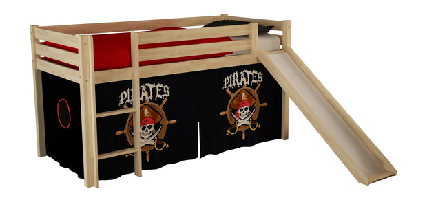 Vipack 200 x 90 cm Pat etajat din lemn de pin, cu tobogan pentru copii Pino Pirates Natural, 200 x 90 cm