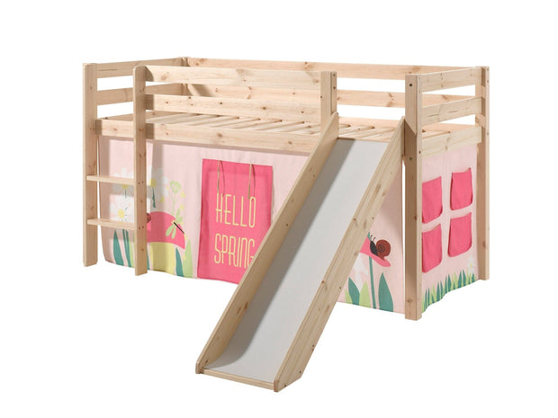 Vipack 200 x 90 cm Pat etajat din lemn de pin, cu tobogan pentru copii Pino Spring Natural, 200 x 90 cm
