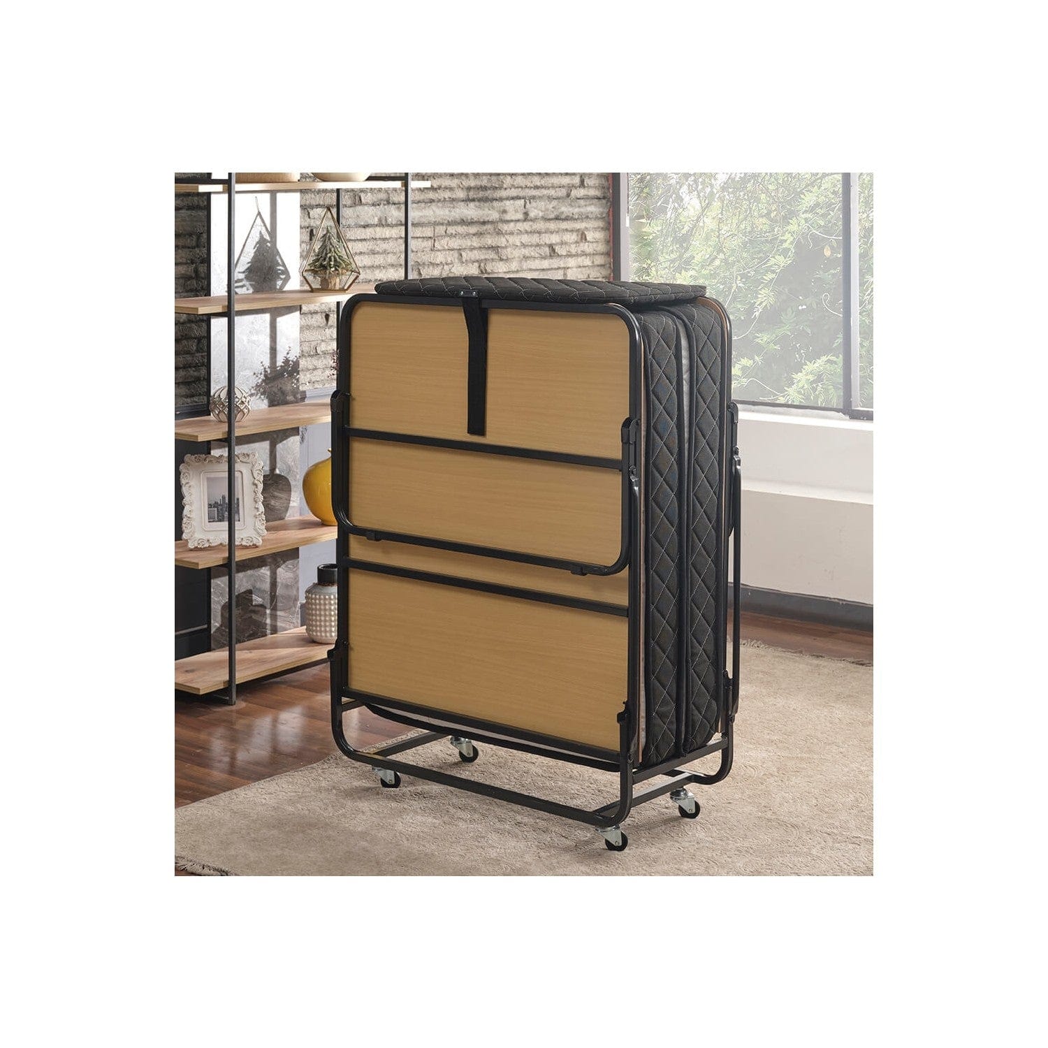 Pat pliant metalic cu saltea inclusa, Katla Negru, 200 x 90 cm (2)