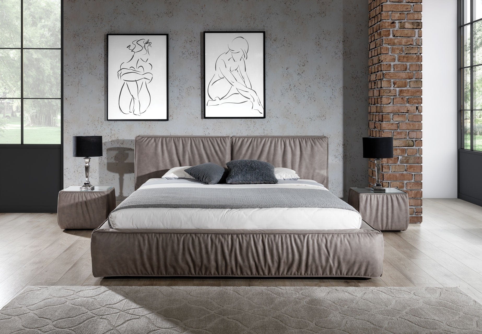 Pat rabatabil cu lada de depozitare, tapitat cu stofa, Bolsena Grej (2)