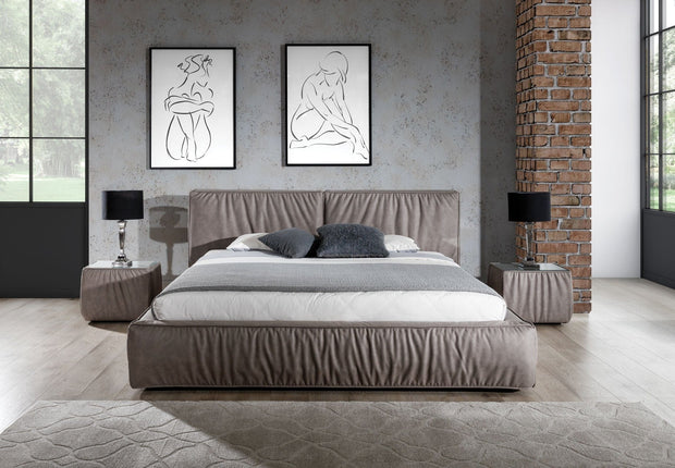 Pat rabatabil cu lada de depozitare, tapitat cu stofa, Bolsena Grej (2)