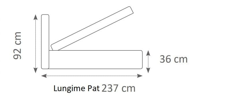 Pat rabatabil cu lada de depozitare, tapitat cu stofa, Bolsena Grej (5)