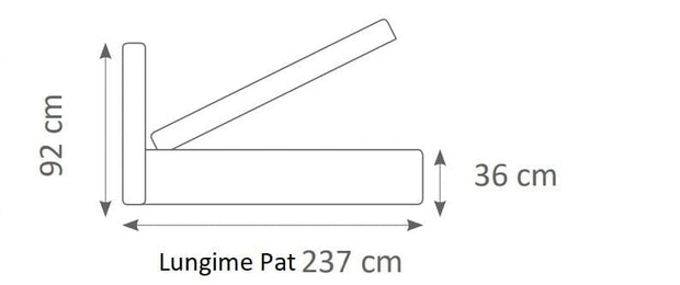 Pat rabatabil cu lada de depozitare, tapitat cu stofa, Bolsena Grej (5)