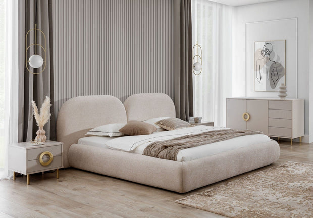 Stolwit 200 x 140 cm Pat rabatabil cu lada de depozitare, tapitat cu stofa, Nubo Ivoir