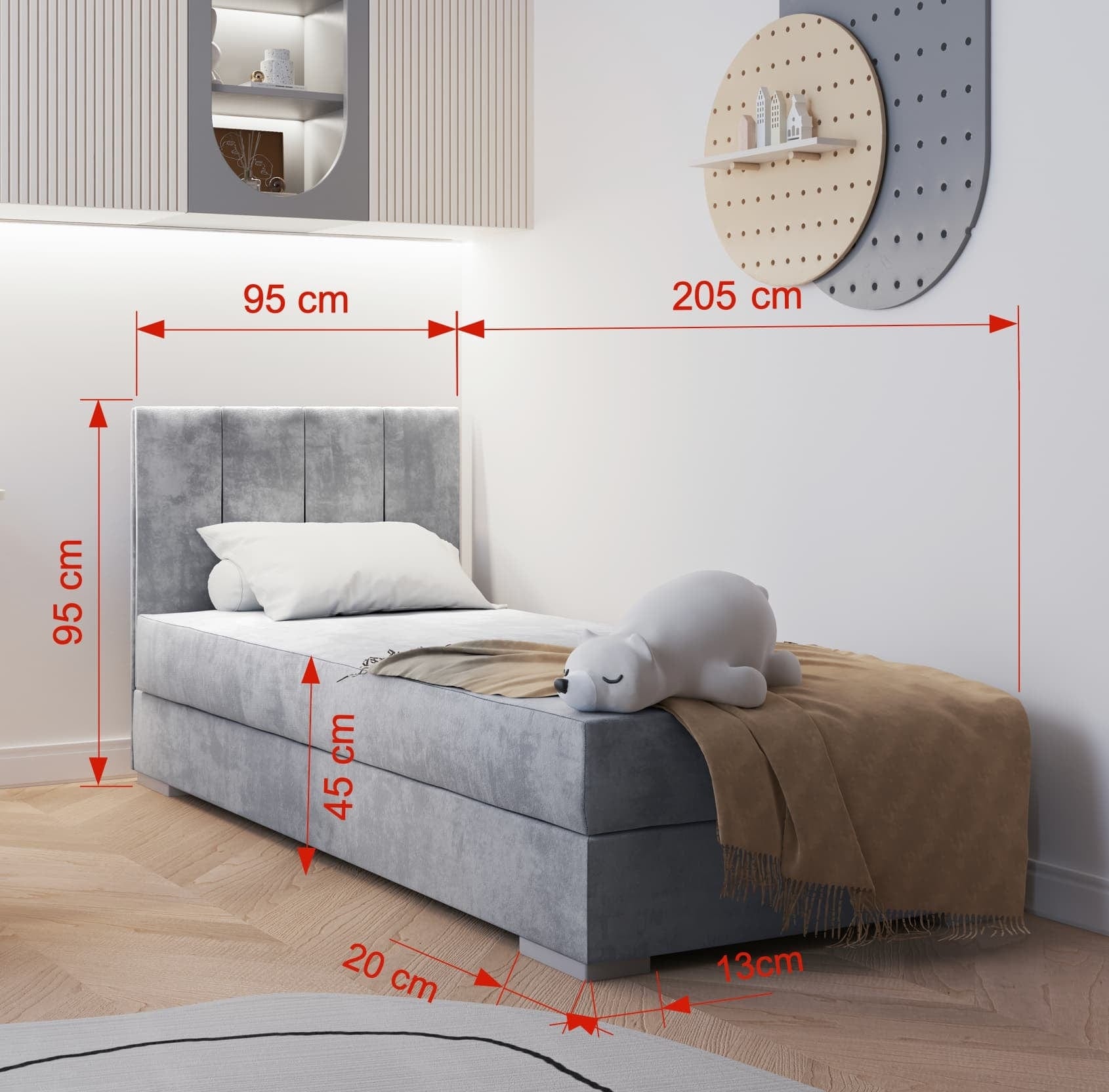 Pat rabatabil cu lada de depozitare, tapitat cu stofa, pentru copii Coimbra I, 200 x 90 cm (1)