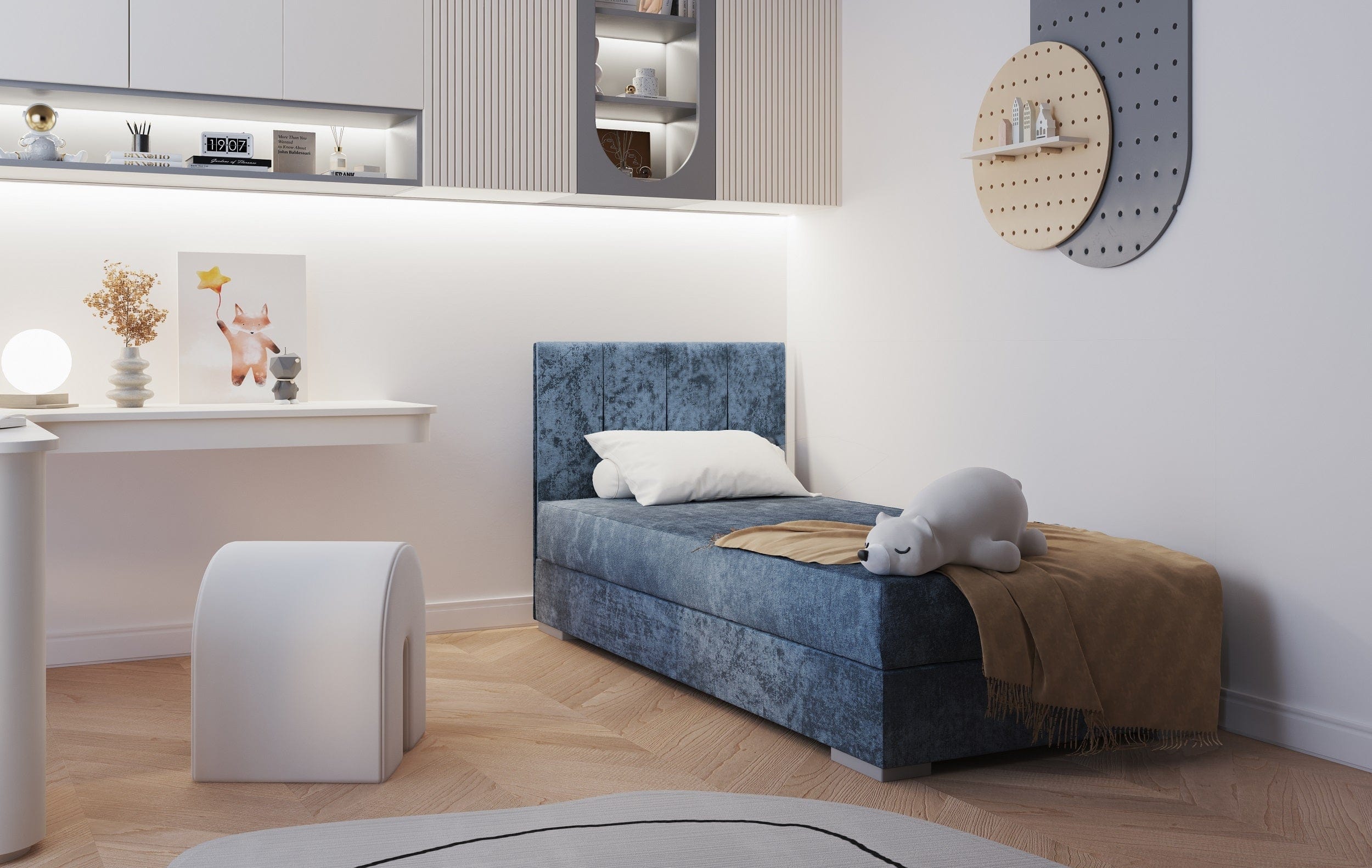 Pat rabatabil cu lada de depozitare, tapitat cu stofa, pentru copii Coimbra I, 200 x 90 cm (3)