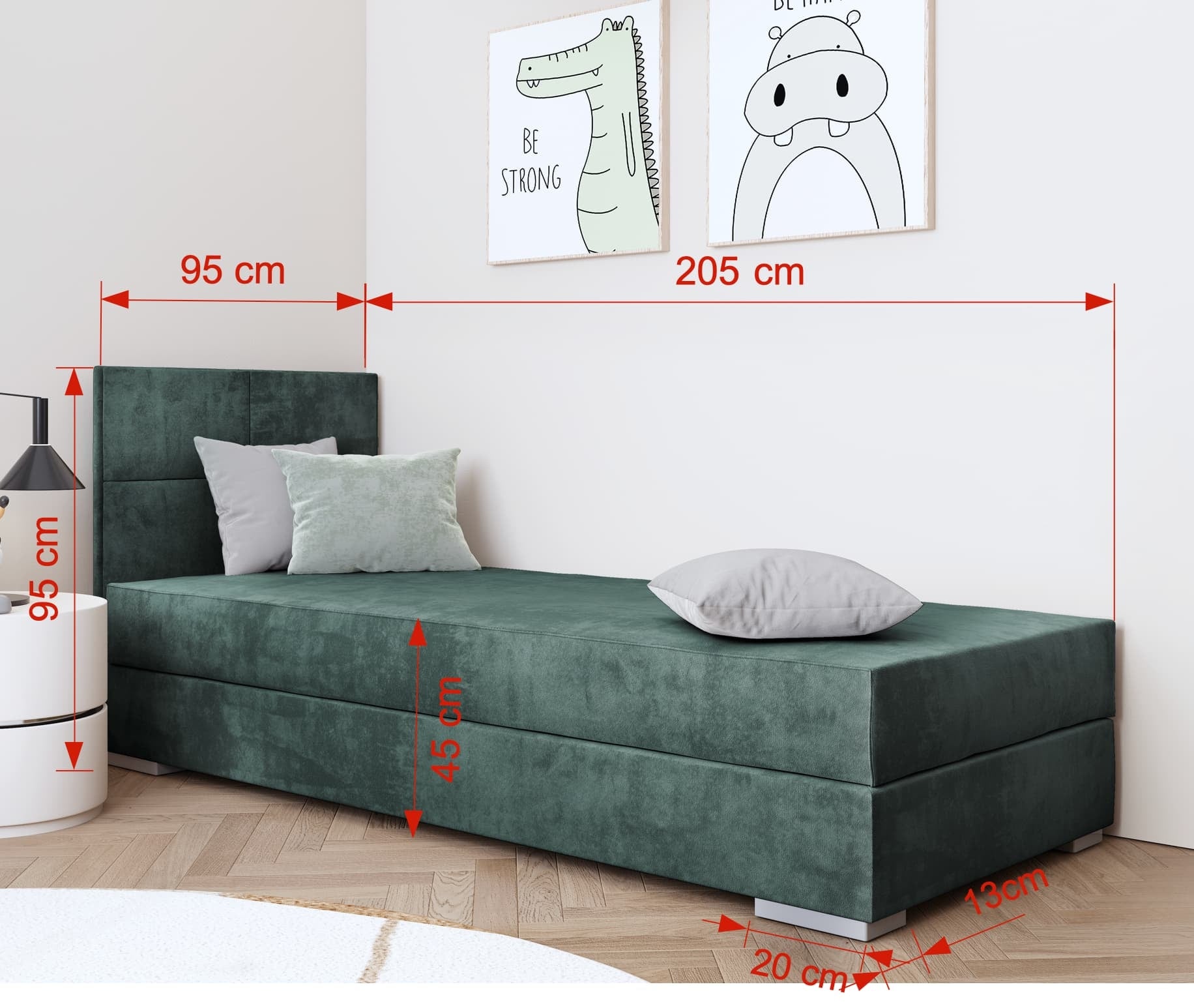 Pat rabatabil cu lada de depozitare, tapitat cu stofa, pentru copii Tomar I, 200 x 90 cm (1)