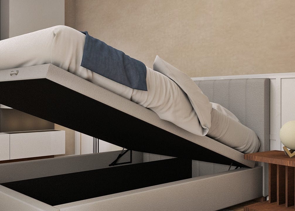 Pat rabatabil cu lada depozitare si rama Kontinental, tapitat cu stofa Pik Palermo 23 Naomi Gri, 200 x 180 cm (4)