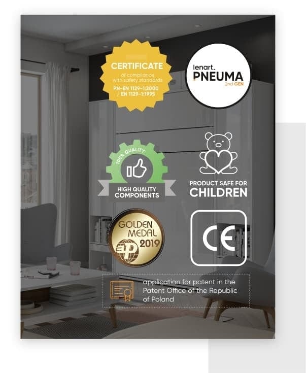 Lenart Pat rabatabil pe perete, cu mecanism pneumatic si somiera inclusa, Bed Concept Horizontal Stejar Artisan, 200 x 120 cm