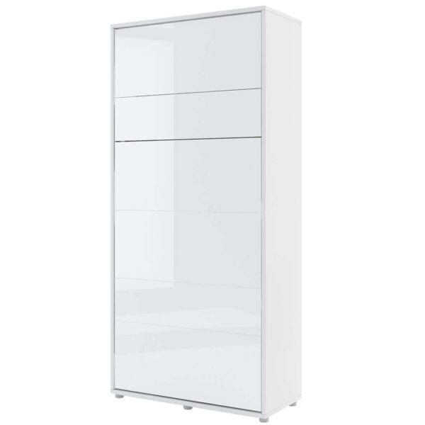 Lenart Pat rabatabil pe perete, cu mecanism pneumatic si somiera inclusa, Bed Concept Vertical Alb Lucios, 200 x 90 cm