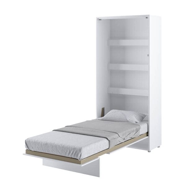 Lenart Pat rabatabil pe perete, cu mecanism pneumatic si somiera inclusa, Bed Concept Vertical Alb Lucios, 200 x 90 cm