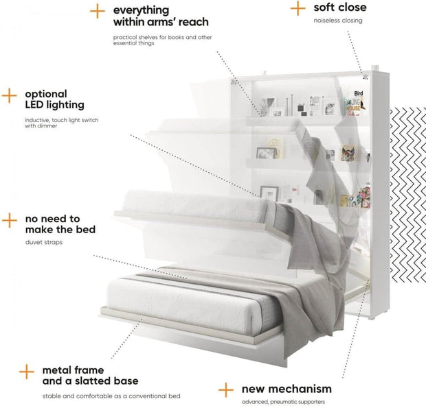Pat rabatabil pe perete, cu mecanism pneumatic si somiera inclusa, Bed Concept Vertical Gri Mat, 200 x 180 cm (3)