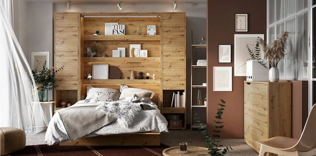 Pat rabatabil pe perete, cu mecanism pneumatic si somiera inclusa, Bed Concept Vertical Stejar Artisan, 200 x 180 cm (2)