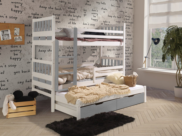 Pat supraetajat din lemn de pin, cu 2 sertare pentru copii Karim, 200 x 90 cm (4)