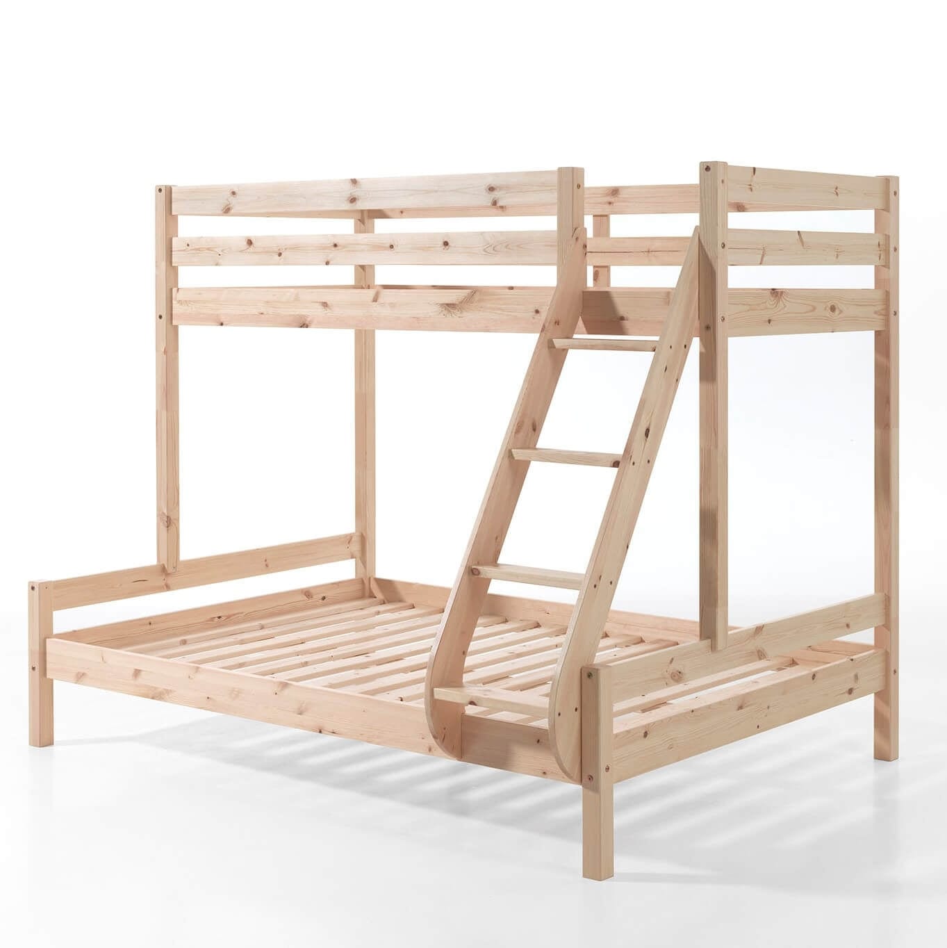 Pat supraetajat din lemn de pin pentru copii si tineret Pino Triple Natural, 200 x 140 / 200 x 90 cm (1)