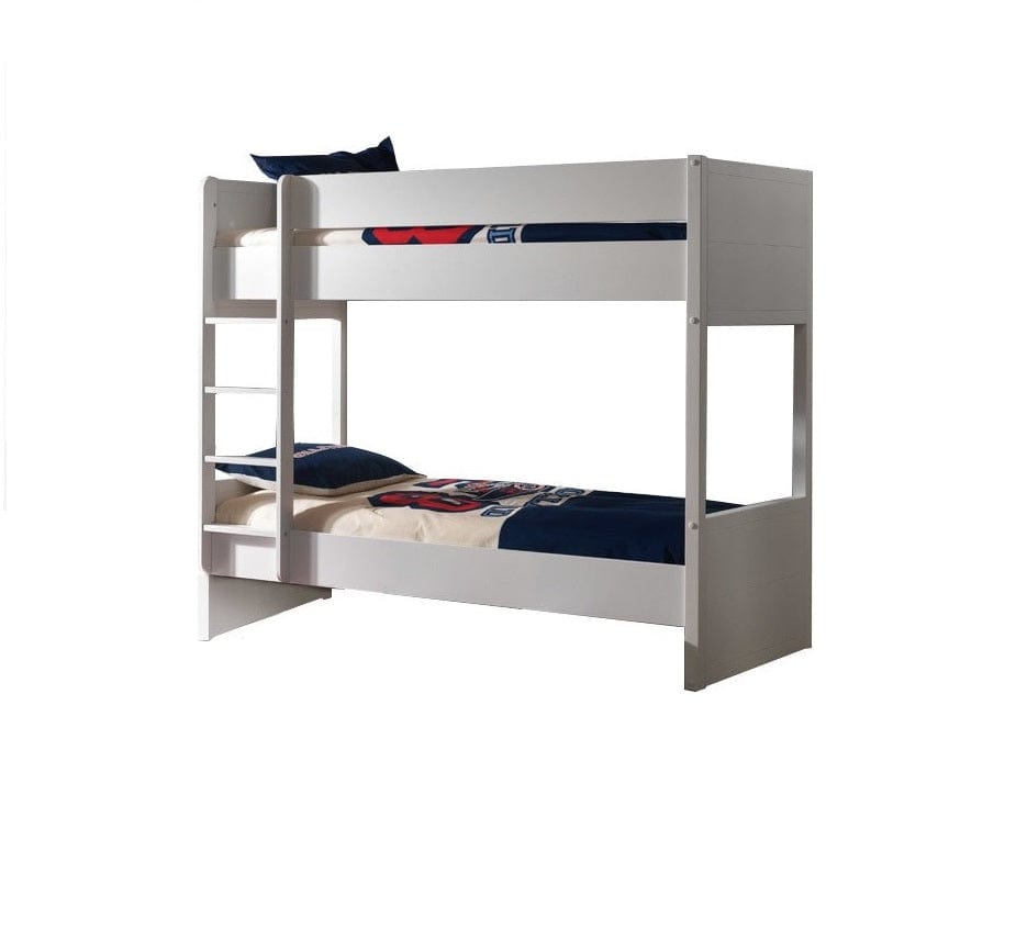 Pat supraetajat din lemn de pin si MDF, cu sertar pentru copii Lara Alb, 200 x 90 cm (1)