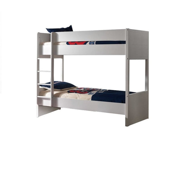 Pat supraetajat din lemn de pin si MDF, cu sertar pentru copii Lara Alb, 200 x 90 cm (1)