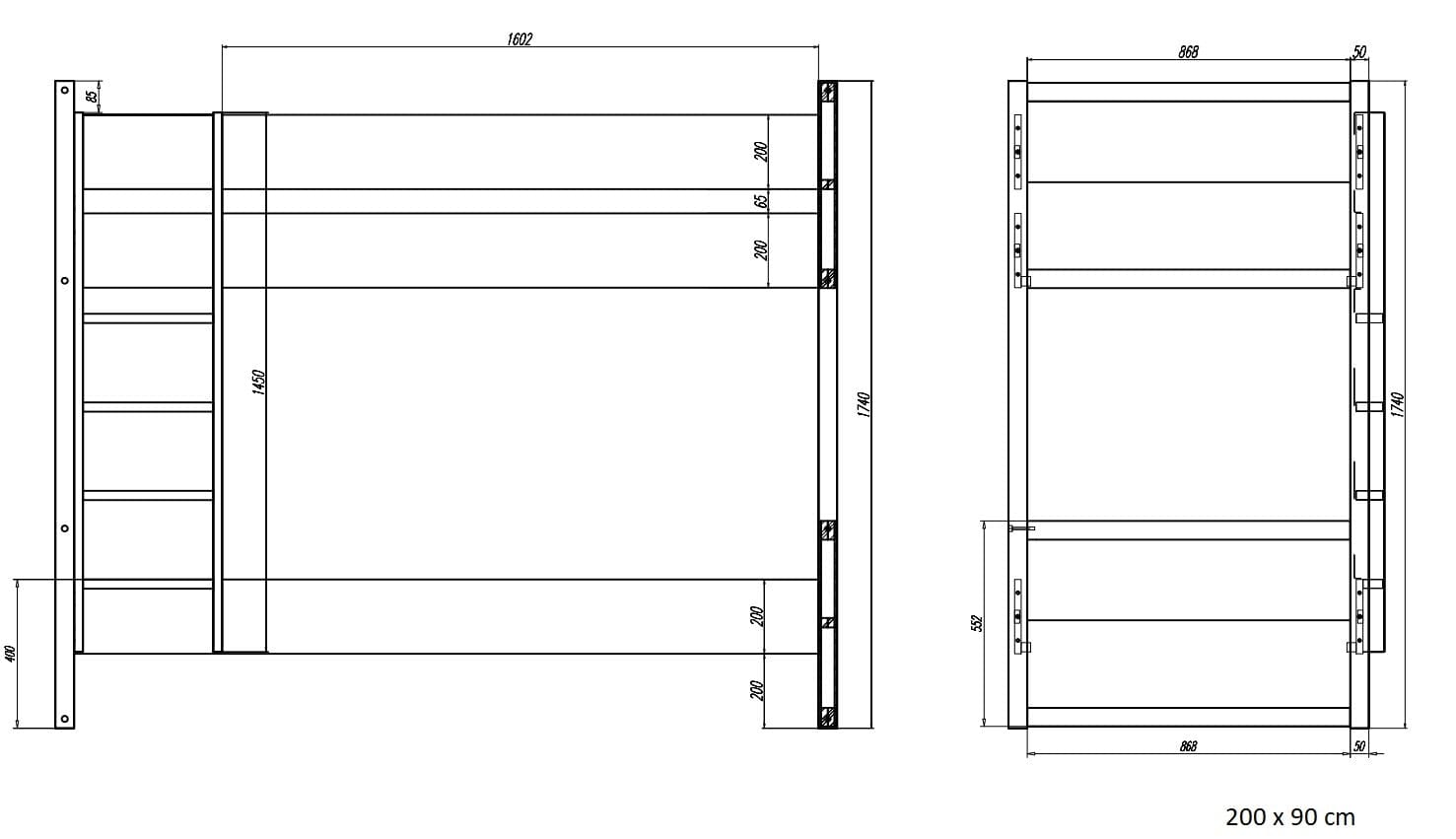 Pat supraetajat din lemn de pin si MDF, cu sertar pentru copii Lara Alb, 200 x 90 cm (3)