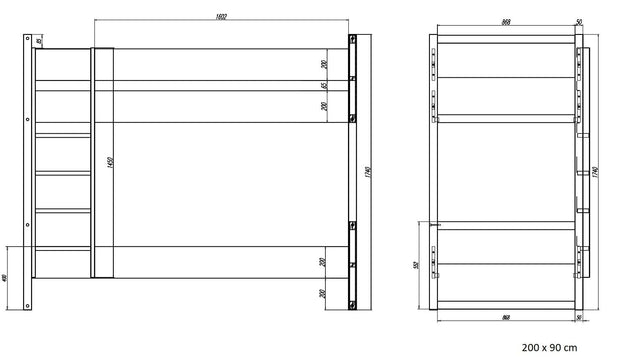 Pat supraetajat din lemn de pin si MDF, cu sertar pentru copii Lara Alb, 200 x 90 cm (3)