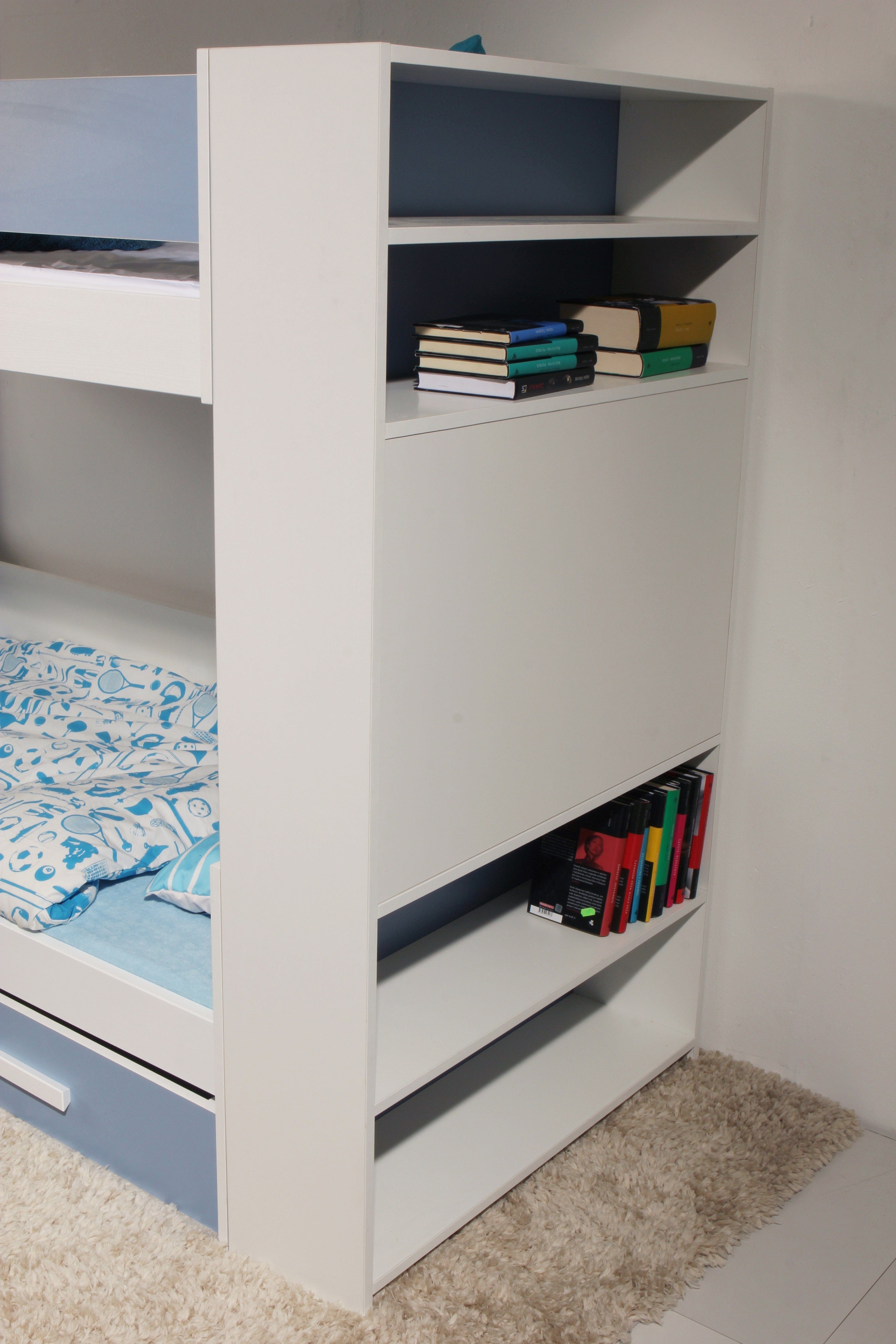 Pat supraetajat din lemn de pin si pal, cu 2 sertare pentru copii Gaspar, 200 x 90 cm (6)