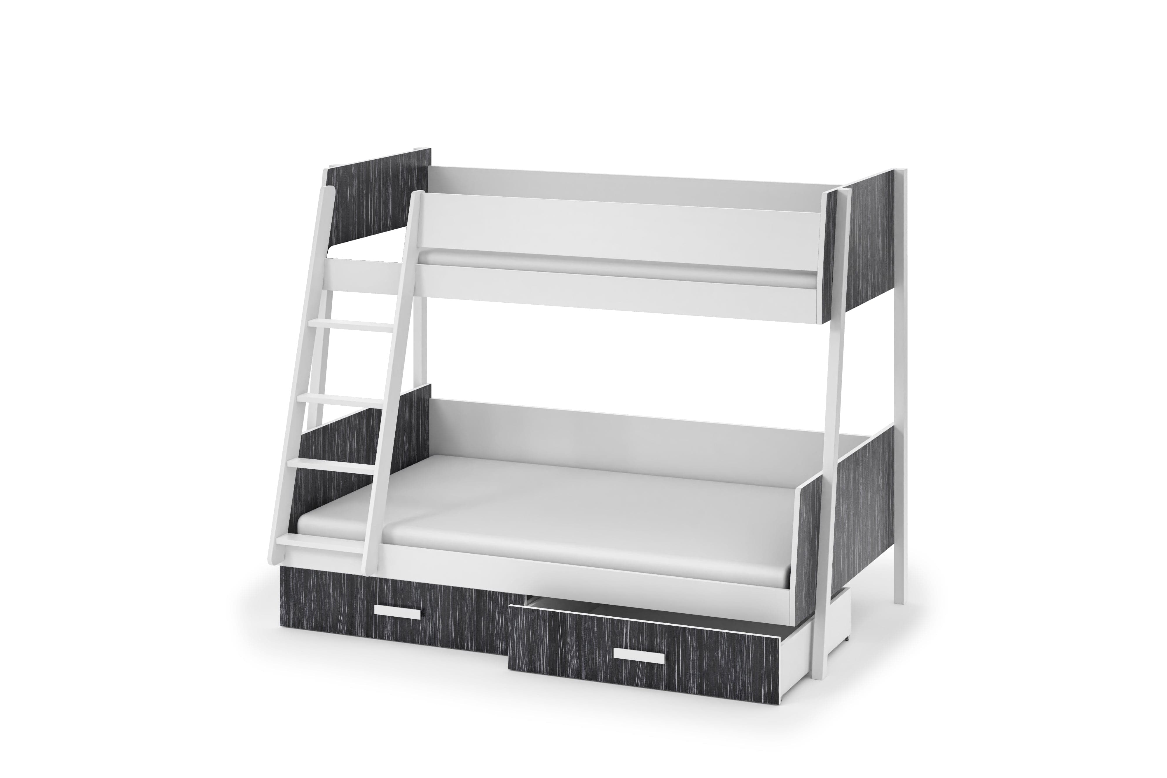 Pat supraetajat din lemn de pin si pal, cu 2 sertare pentru copii Moritz, 200 x 120 / 200 x 90 cm (1)